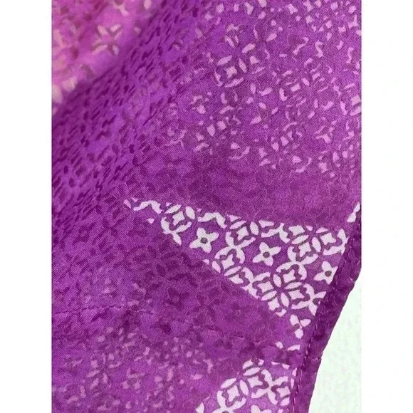 Ann Taylor Women's 16 Purple Floral Geometric Lightweight Sheer Button Up Shirt - Picture 5 of 8